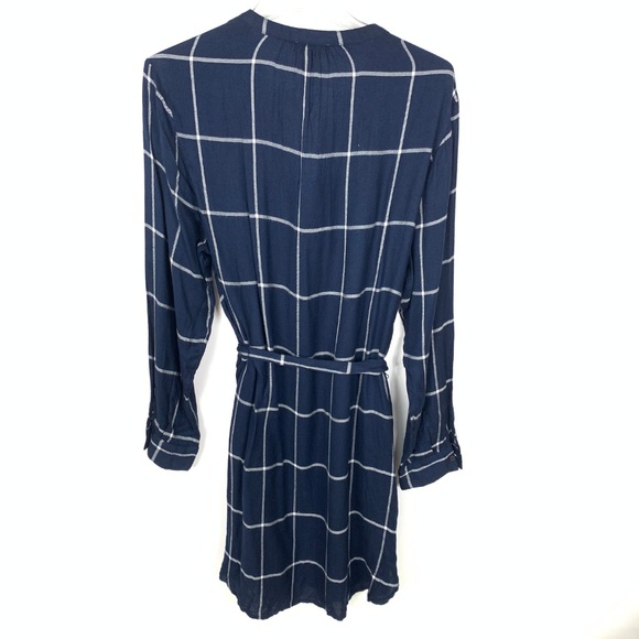 Lucky Brand Navy Blue White Plaid Tie Shirt Dress - Picture 4 of 8